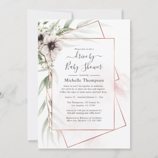 ユーカリフローラ幾何学的なシャワー駆動 招待状 (正面)