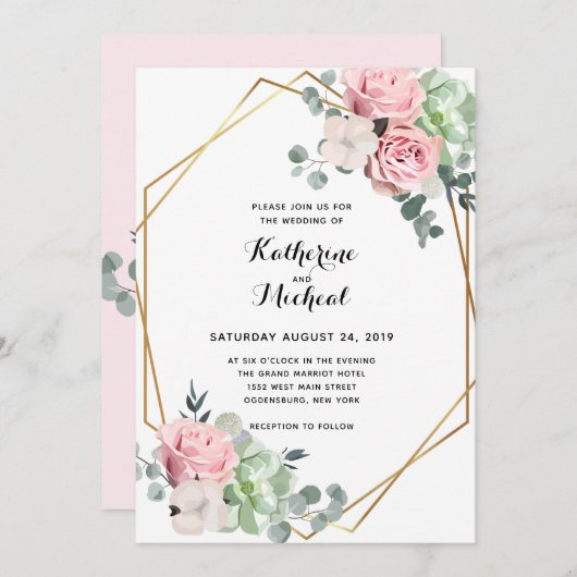 ユーカリフローラ幾何学結婚式招待状 招待状 (正面/裏面)