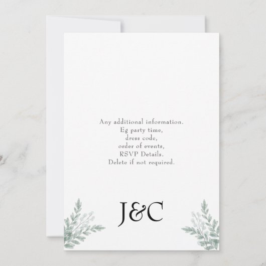 ユーカリフローラ水彩モノグラム婚約 招待状 (裏面)