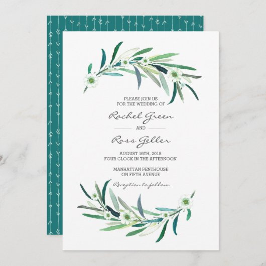 ユーカリフローラ水彩結婚式招待状 招待状 (正面/裏面)