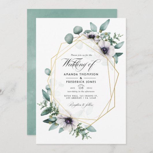 ユーカリフローラ結婚幾何学写真 招待状 (正面/裏面)