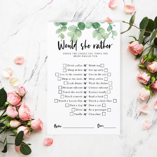 ユーカリブライダルシャワーゲーム彼女はむしろ