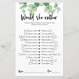 ユーカリブライダルシャワーゲーム彼女はむしろ