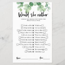 ユーカリブライダルシャワーゲーム彼女はむしろ チラシ