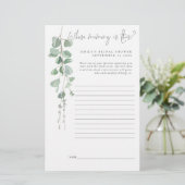 ユーカリブライダルシャワーゲーム 便箋 (スタンド正面)