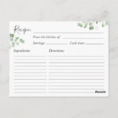 ユーカリブライダルシャワーレシピカードグリーナリーボホ ポストカード (裏面)