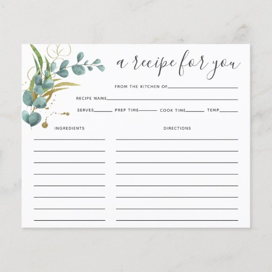 ユーカリブライダルシャワーレシピカード (正面)