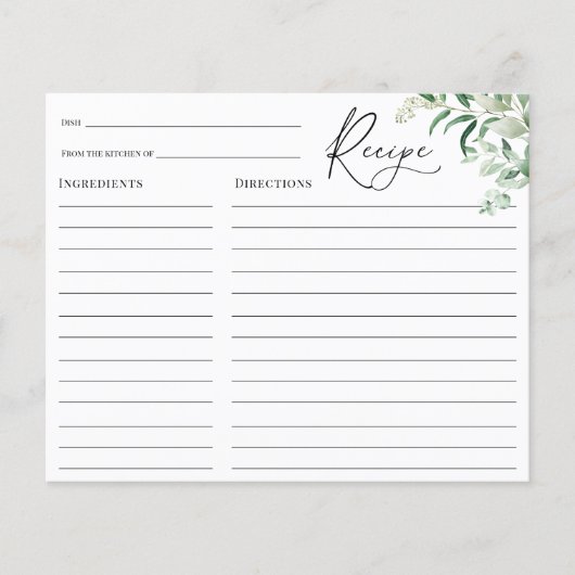 ユーカリブライダルシャワーレシピカード (正面)