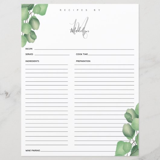 ユーカリブライダルシャワーレシピカード (正面)