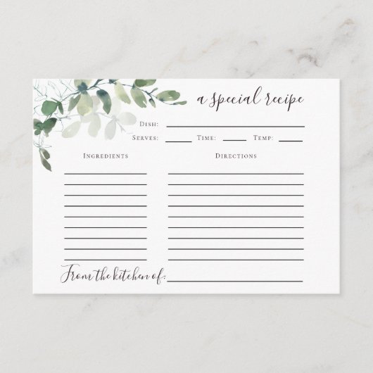 ユーカリブライダルシャワーレシピカード エンクロージャーカード (正面)