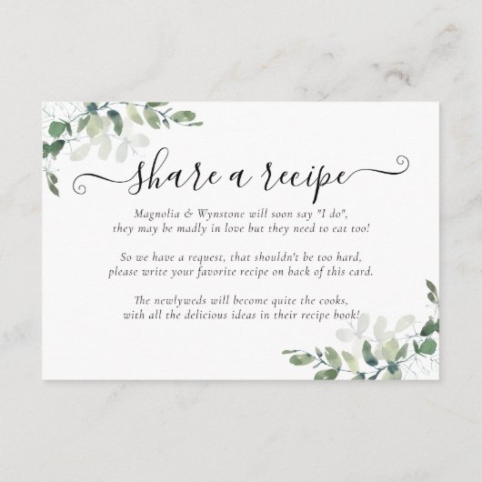 ユーカリブライダルシャワーレシピカード エンクロージャーカード (裏面)