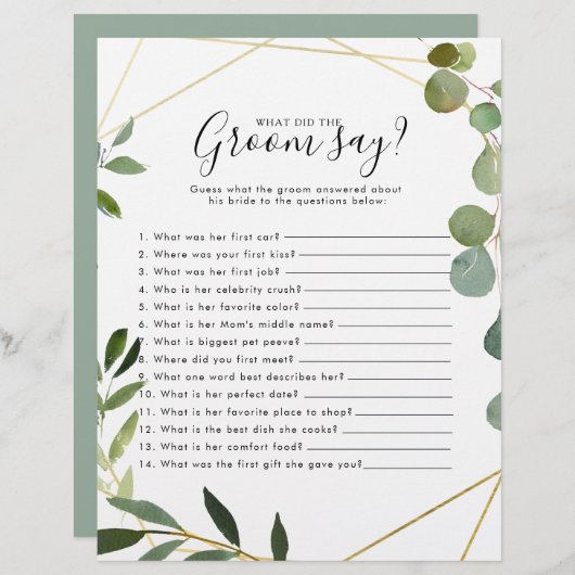 ユーカリブライダルシャワー新郎は何と言った (正面/裏面)