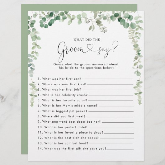 ユーカリブライダルシャワー新郎は何と言った (正面/裏面)