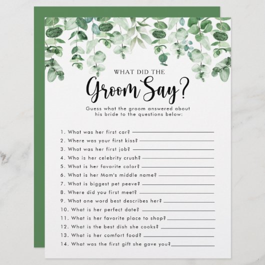 ユーカリブライダルシャワー新郎は何と言った (正面/裏面)