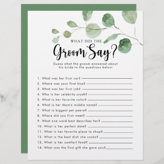 ユーカリブライダルシャワー新郎は何と言った (正面/裏面)