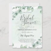 ユーカリブライダルシャワー緑金ゴールドQRコード 招待状 (正面)