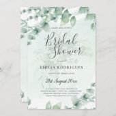 ユーカリブライダルシャワー緑金ゴールドQRコード 招待状 (正面/裏面)