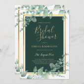 ユーカリブライダルシャワー緑金ゴールドQRコードInv 招待状 (正面/裏面)