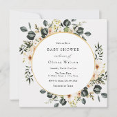 ユーカリプスグリーンとアイボリーフローラベビーシャワー 招待状 (正面)
