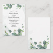 ユーカリプスグリーンリーウォーターカラーブライダルシャワー ノートカード (正面/裏面)