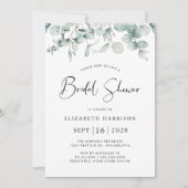 ユーカリプスグリーンリーウォーターカラーブライダルシャワー 招待状 (正面)