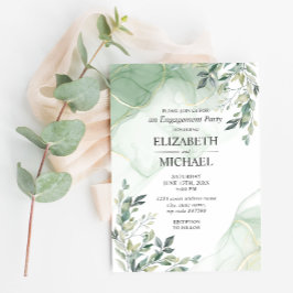 ユーカリプスグリーンリーウォーターカラー婚約 招待状