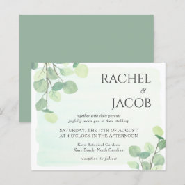ユーカリプスグリーンリーウォーターカラー結婚式招待状