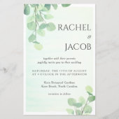 ユーカリプスグリーンリーウォーターカラー結婚式招待状 (正面)