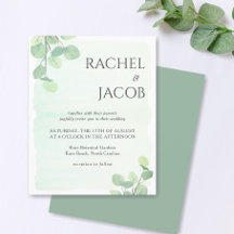 ユーカリプスグリーンリーウォーターカラー結婚式招待状