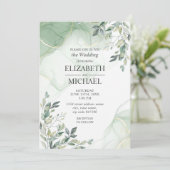 ユーカリプスグリーンリーウォーターカラー結婚式招待状 招待状 (スタンド正面)