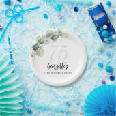 ユーカリプスグリーンリーウォーターカラー75誕生日 ペーパープレート (パーティー)