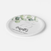 ユーカリプスグリーンリーウォーターカラー75誕生日 ペーパープレート (アングル)