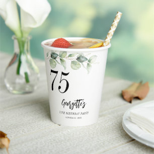 ユーカリプスグリーンリーウォーターカラー75誕生日 紙コップ