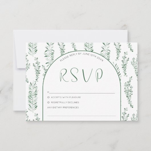 ユーカリプスグリーンリーエレガントな結婚式 出欠カード (正面)