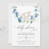 ユーカリプスグリーンリーエレファントブルー男の赤ちゃんシャワー 招待状 (正面)