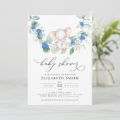 ユーカリプスグリーンリーエレファントブルー男の赤ちゃんシャワー 招待状 (スタンド正面)