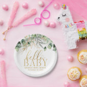 ユーカリプスグリーンリーグリーンリーフ&金ゴールドハローベビー ペーパープレート (パーティー)