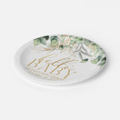 ユーカリプスグリーンリーグリーンリーフ&金ゴールドハローベビー ペーパープレート (アングル)