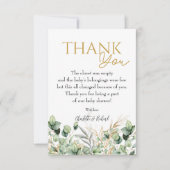 ユーカリプスグリーンリーグリーンリーフ&金ゴールドベビーシャワー サンキューカード (正面)