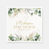 ユーカリプスグリーンリーグリーンリーフ&金ゴールドベビーシャワー スタンダードカクテルナプキン (正面)