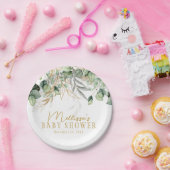 ユーカリプスグリーンリーグリーンリーフ&金ゴールドベビーシャワー ペーパープレート (パーティー)