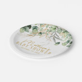 ユーカリプスグリーンリーグリーンリーフ&金ゴールドベビーシャワー ペーパープレート (アングル)