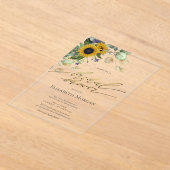 ユーカリプスグリーンリーサンフラワーズブライダルシャワー アクリル招待状 (レイダウン)