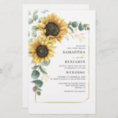 ユーカリプスグリーンリーサンフラワー結婚式招待状 (正面/裏面)