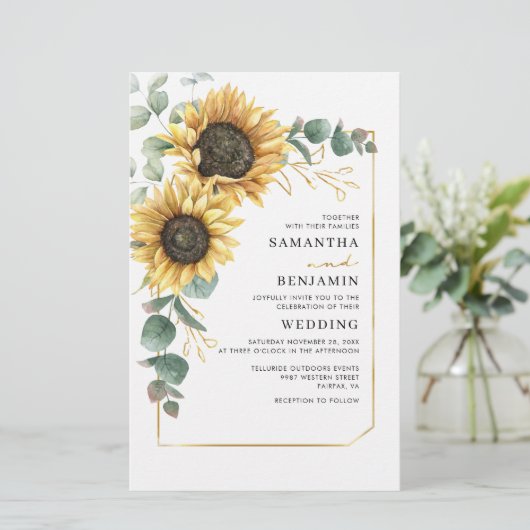 ユーカリプスグリーンリーサンフラワー結婚式招待状 (スタンド正面)