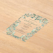 ユーカリプスグリーンリーシルバードルブライダルシャワー アクリル招待状 (レイダウン)