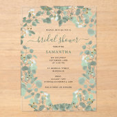ユーカリプスグリーンリーシルバードルブライダルシャワー アクリル招待状 (正面)