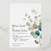 ユーカリプスグリーンリーシルバー結婚式招待状 箔シーズンカード (正面)