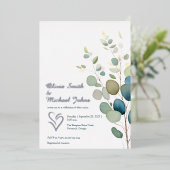 ユーカリプスグリーンリーシルバー結婚式招待状 箔シーズンカード (立ち正面)