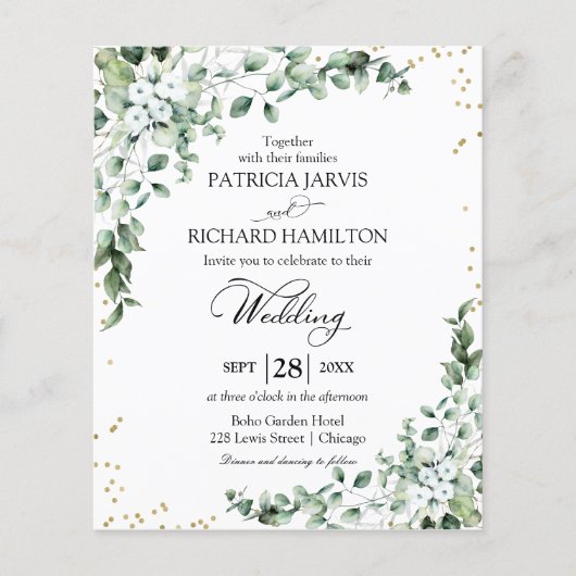 ユーカリプスグリーンリーバジェット結婚式招待状 (正面)